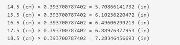 Convert Centimeter to Inch 14.5 more