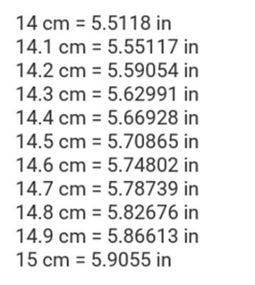 metric conversion 14cm table